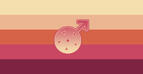 A 5-striped flag. From top to bottom the colors are light yellow, pink orange, dark orange, orange pink, and reddish deep pink. In the middle of the flag is the mars symbol with a daisy inside the bottom circle.