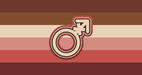 A 6-striped flag with a mars (male/masculine) symbol featuring an x-shape in the middle of the line. The first two stripes are two various shades of brown. the top being a purple brown and the bottom being a nutmeg. The third stripe is a bone-colored white