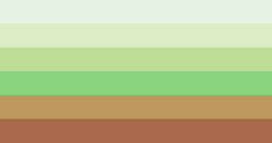 A 6-striped flag. From top to bottom the colors are white, very light green, light green, green, light yellow brown and dark brown.