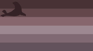 A six striped flag, the colors going as follows from top to bottom, muted brown, muted desaturated brown, muted desaturated pink-brown, faded gray, desaturated light gray-brown, desaturated gray-brown. In the top left corner, there is a desaturated red sil